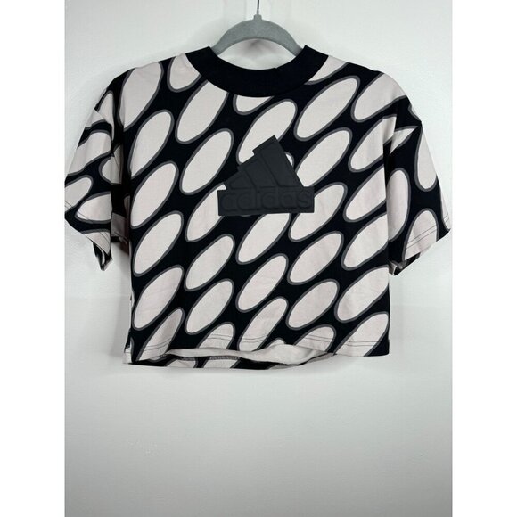 Adidas Marimekko Future Icon 3-Stripes T-Shirt Cropped Black Cloud Loose Size XS - Picture 4 of 5